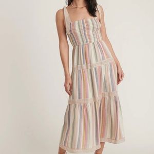Marine Layer Selene Smocked Tiered Maxi Dress in Beachy Stripe SM